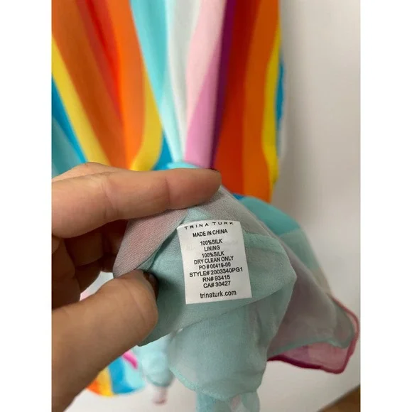 Trina Turk 25th Anniversary Rainbow Stripe Silk Lined Kaftan Tunic Dress Large - Picture 5 of 9